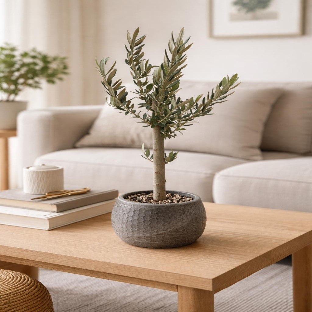 Bonsai Zeytin Ağacı Alçı Saksıda – Dekoratif Canlı Zeytin Fidanı